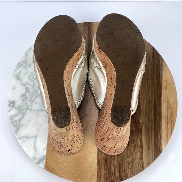 Jack Rogers Leather Gold Slip on Whipstitch Mid Stacked Cork Wedge Sandals 8 - Picture 10 of 10